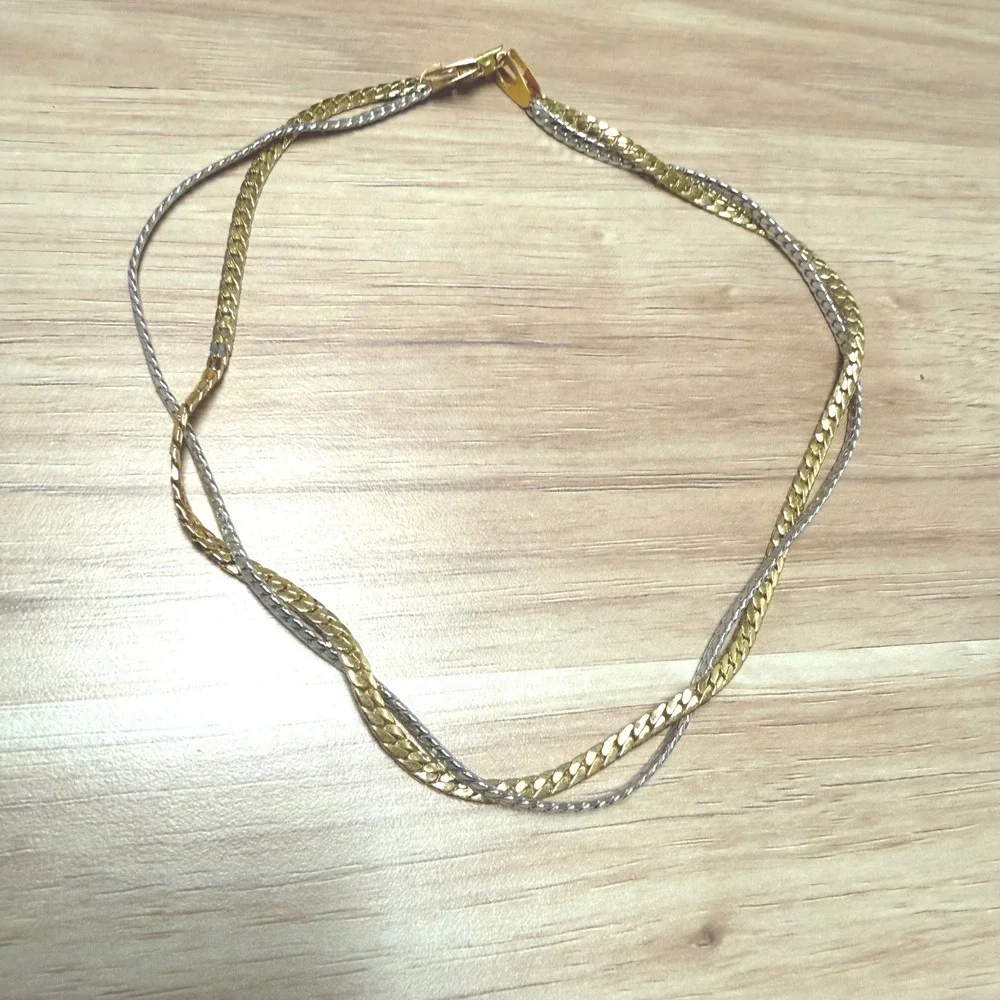 Vintage Avon Two-Strand Twisted Mixed Metal Gold & Silver Tone Necklace 14.5